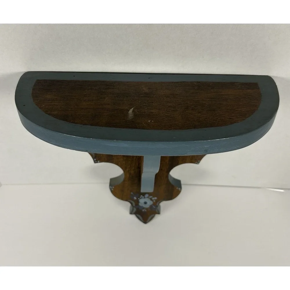 Small Wood Cottagecore Wall Shelf Floral Painted Blue Flowers 10.75